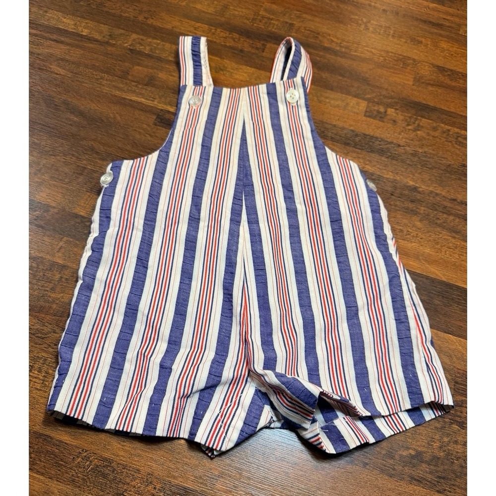 Vintage Health-Tex seersucker shortalls sz 18/24 months.  Red white and blue